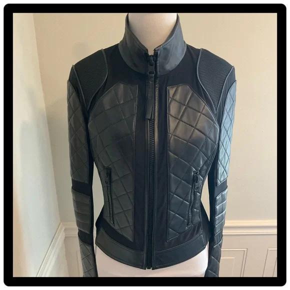 BLANC NOIR Leather and Mesh Moto Jacket NWOT  size small - Picture 4 of 16